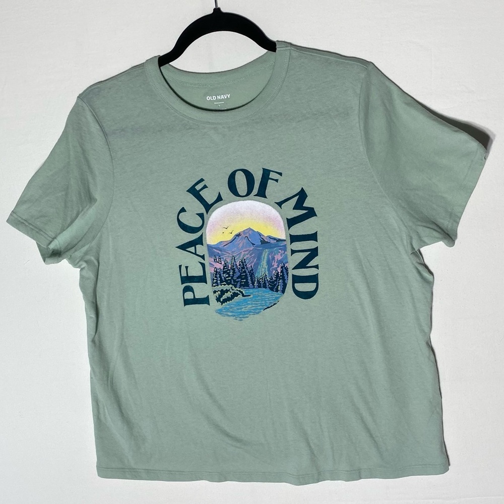 5/$25 Old Navy Mint Green Crew Neck Peace Of Mind Graphic Tee T Shirt L